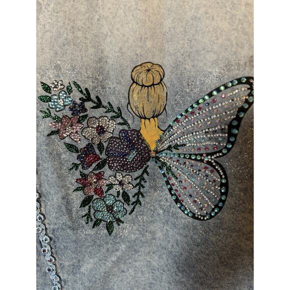 Pamynthia designs Jackets & Blazers - Denim Jacket One of a Kind Hand Painted Embellished Women’s Fairy Butterfly L